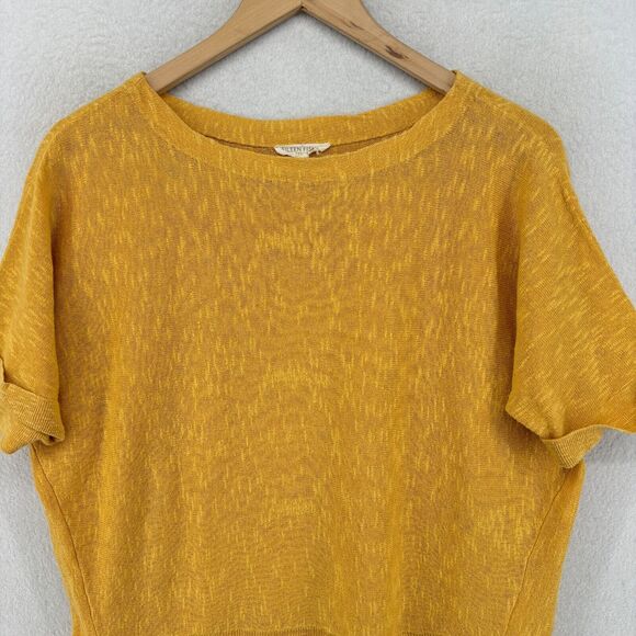 EILEEN FISHER Sweater PP Petite Linen Cotton Top Slub Dolman Sleeve Yellow - Picture 3 of 12